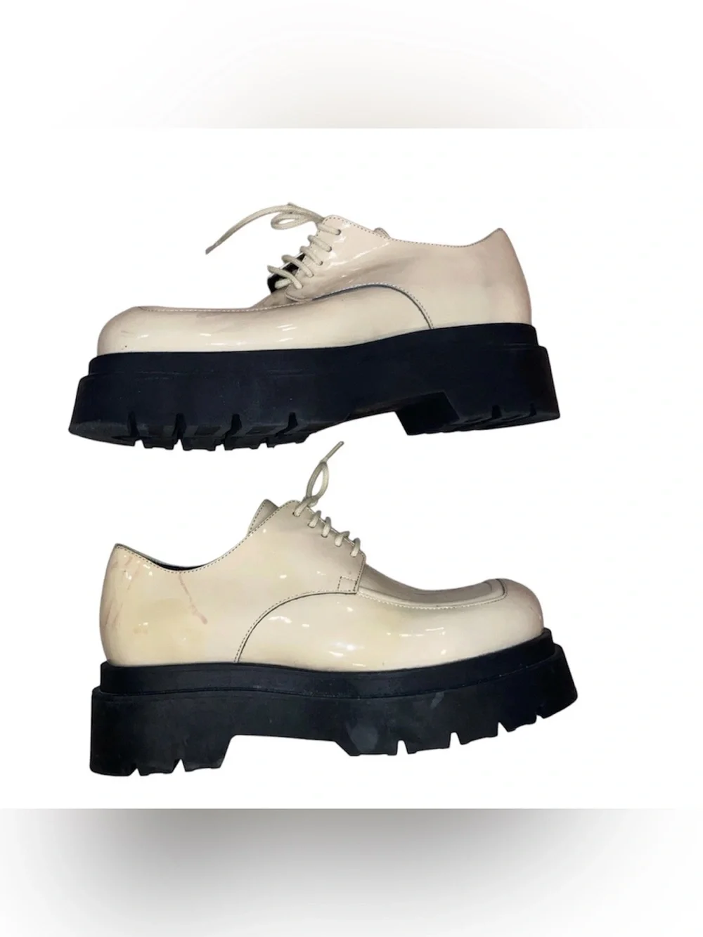 Miista Patent Leather Chunky Platform Oxfords Tan Black EU 39 US 8.5